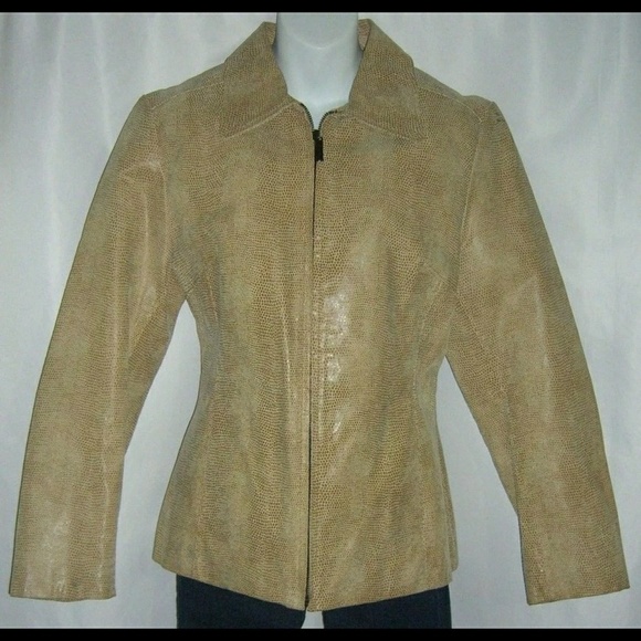 Vintage 90’s Jacqueline Ferrar Textured Leather Jacket Camel Animal Print y2k - Picture 1 of 7